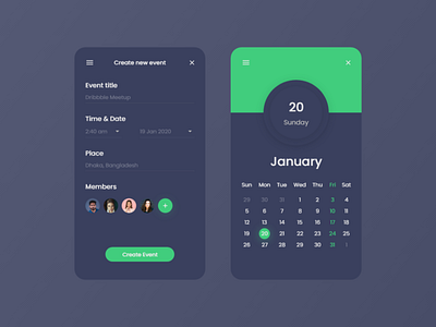 Daily UI Events Dark Version android android design app app design calender create events design event events ios material design ui ui design uidesign ux ux design uxdesign