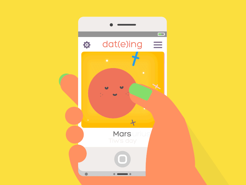 Dat(e)ing 2d app character dating flat loop phone planets space valentines vector