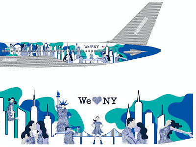 Digital Illustration - Boeing 757s art blue sky color connecting people design digital dots fearless girl freedom happiness humans iconic illustration love movement new york symbols texture traveling