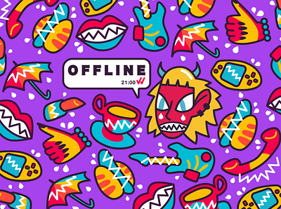 OFFLINE 90s branding design gaming illustration logo sketch vector