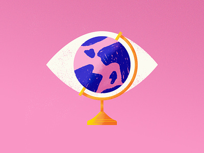 The World is Watching earth eye globe illustration pink world