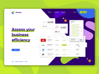 Landing page "Assess your business efficiency"/UI component analysis app business chart clean colorful design dashboard landingpage management manager ui vector website