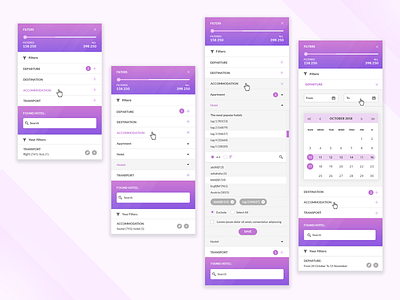 UI component - FILTERS bialystok calendar calendar ui clean filter filters search tags travel ui violet web