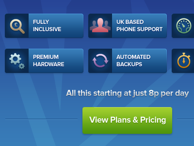 Premium value web hosting blue button green icons