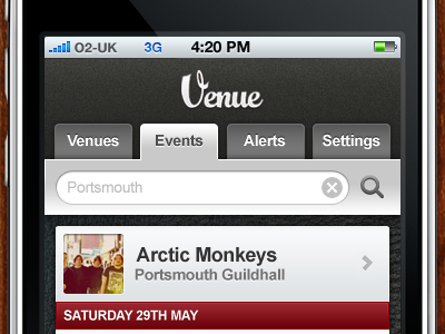 Venue iPhone App app dark iphone red search venue