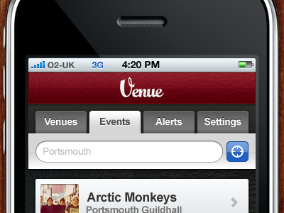 Venue iPhone App app dark iphone red search venue