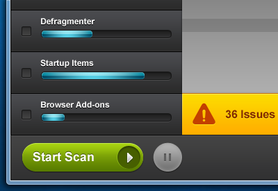 PC Tuner blue button desktop green software warning yellow