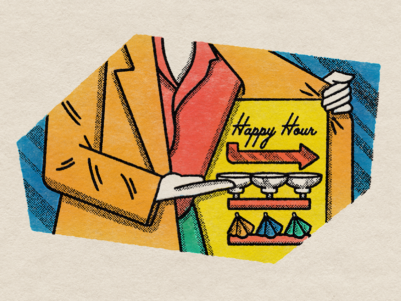 Happy Hour cocktails happyhour alcohol halftone illustration editorial