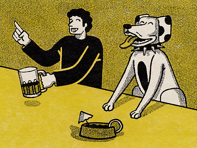 dogs and beer alcohol editorial illustration halftone illustration ipadpro photoshop texture