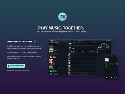 JQBX Landing Page app dj ios app mac app music spotify turntable