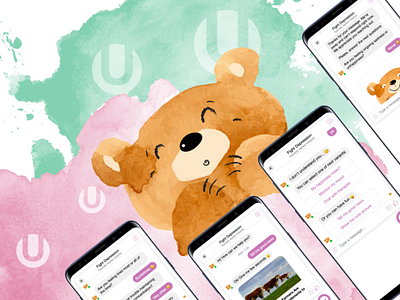 Helping bear bear branding figma help mint mobile pink turquoise upplabs watercolor