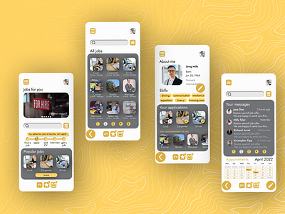 Job searching app design figma gray job search mobile app white yellow