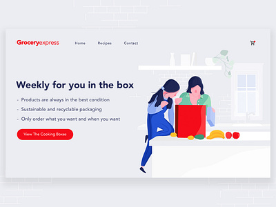 Grocery Express delivery service drawing food illustration grocery online illustration illustrator kitchen landing page concept landing page design landingpage landingpagedesign lifestyle illustration mother online shopping online store procreate ui uiux women in illustration