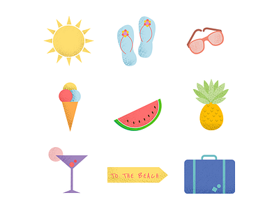 Summer Set Icon bag icecream icon illustration illustrator pinapple set sketch summer summerset sun watermelon