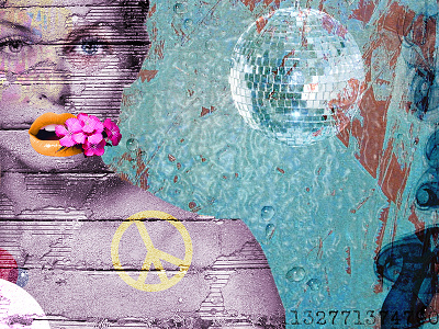 Artwork - Digital Collage artwork collage colorful art colorful design disco lips patchwork peace pink flowers smoke