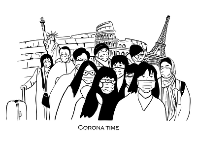 Corona time illustration coliseum coronavirus design eiffel tower illustration ipad pro people statue of liberty the western wall vector world