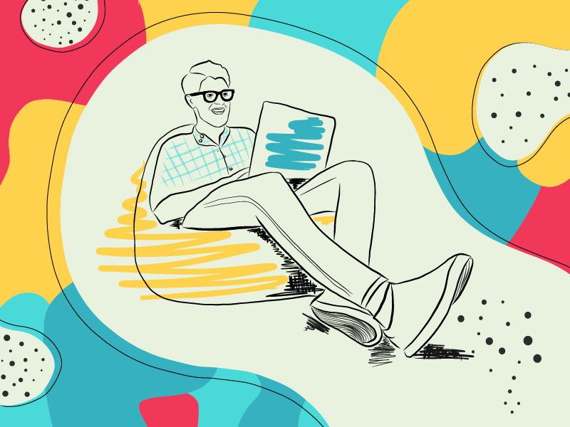 Weekend Drawing ipad pro illustrator draw colorfull laptop digital working man drawing illustration vector design
