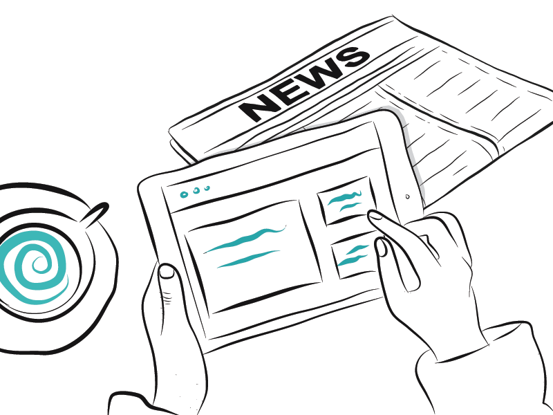 Morning Routine Illustration newspaper coffee tablet ipad app ipad pro illustrator draw morning flat design vector illustration