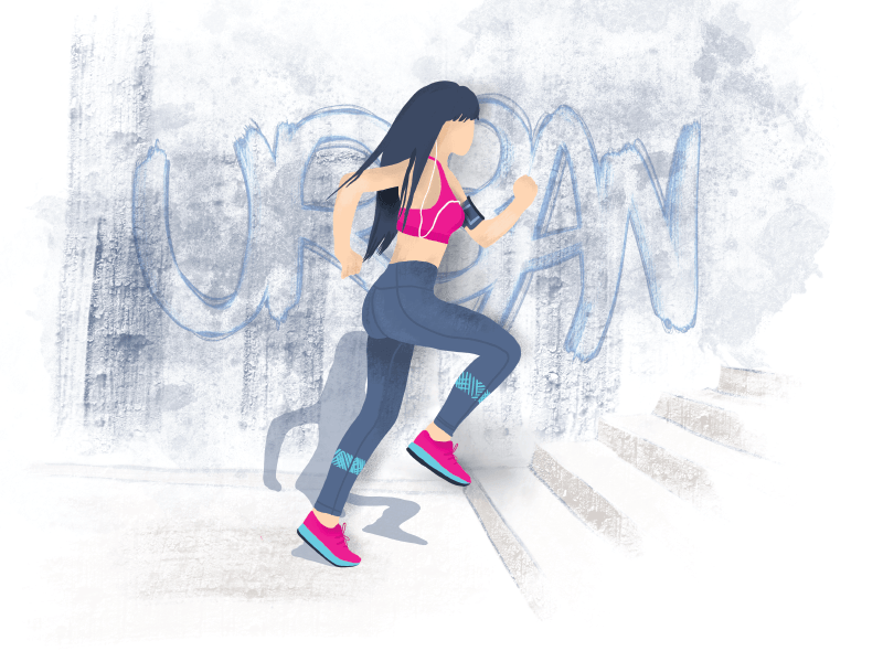Urban Running procreate app ipad pro flat urban sport woman girl running character design illustration