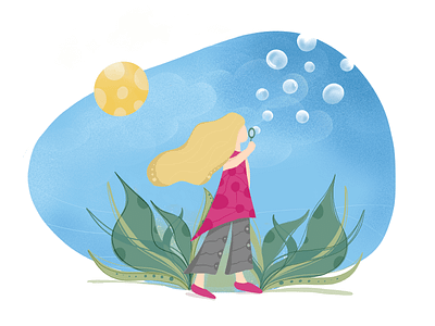 Nature Girl Illustration bubbles character design girl illustration ipad pro nature procreate app