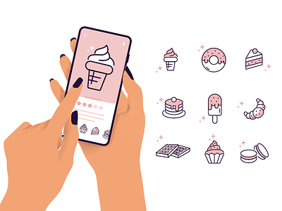 Sweets Line Icons app cake doughnut ice cream icon set illustration line icons muffin pancakes sweets ui ux vector