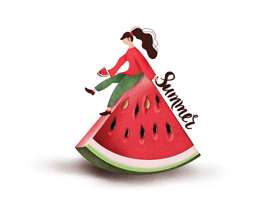 Watermelon Girl character design girl illustration ipad pro procreate app summer watermelon