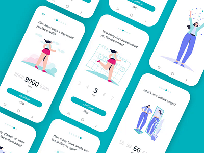 Goal setting process animation app exercise fitness goals health illustration process sleep ui ux weight