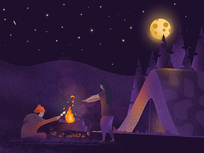Night campfire animation camp fire illustration ipad pro man movement night procreate app woman