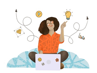 Woman working with laptop illustration