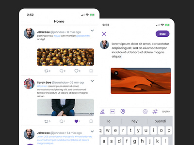 Buzzer | Twitter-like App design android app art branding design envatomarket ios mobile app social networking app ui ux