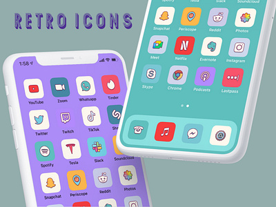 Retro iOS14 Icons art design ios ios14homescreen ios14icons logo mobile app ui uidesign vector