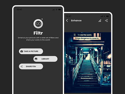 Filtr - Photo Effects Mobile App Design android app art branding design editor icon illustration image ios logo mobile app mobile app design mobile ui photo effect picture frame ui ux vector