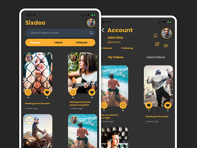 Sixdeo - Social Video Sharing Application android app app app concept art design envatomarket facebook ios mobile app social networking app tiktok ui uidesign ux ux design video video sharing