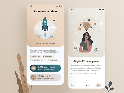 Intro and Premium page of Penman App