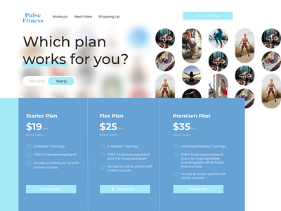 Pulse Fitness Pricing Page animation ui web