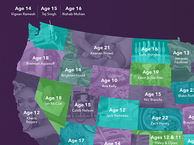 The Youngest Entrepreneurs in Each State entrepreneur illustration infographic map youngest