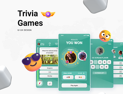 Trivia Quiz Games app branding design game design graphic design illustration trivia game trivia quiz games ui ui ux design ux