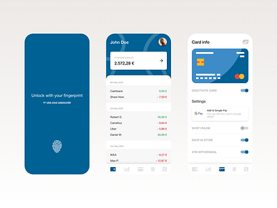 Bank App UI app bank cards design finance fingerprint icons mobile mockup pay payment toggles ui