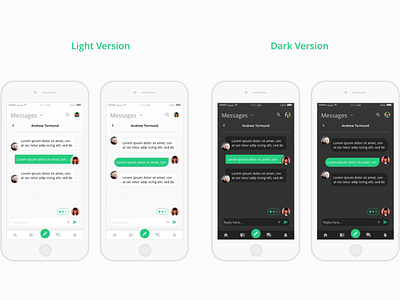 Messages Screen (light and dark version) design messages mobile app