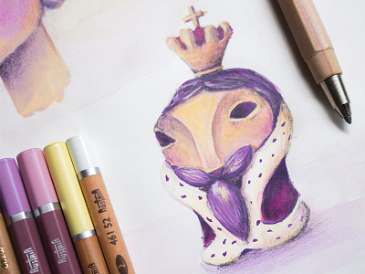 Little king chess color pencil gouache illustration ink king pastel pink sketch sweet