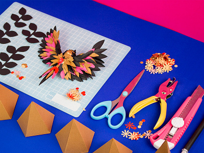 Paper Bird / Process bird craft cut flower fold glue handmade paper papercraft