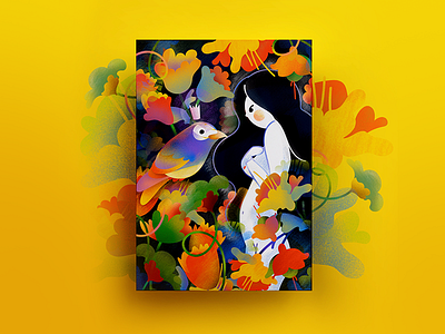 The Bird King | Poster bird botanical botany color digital flowers garden girl illustration nature poster vector