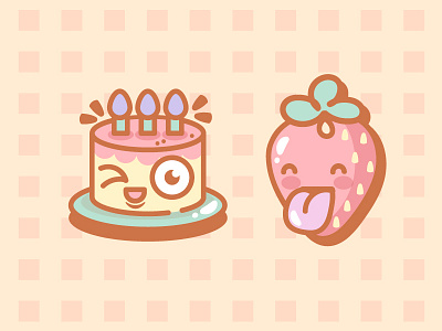 Studies for a new icon collection. cake candies digital emoji icon illustration kawaii mobile strawberry sweet