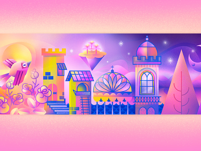 Journey | Illustration Project bird castle city color digital doodle dream fairy tail illustration pink sketch wip