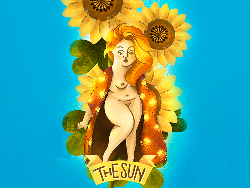 Tarot Card ☀ The SUN ☀ feminine girl woman garden card sunflower sun tarot arcana illustration