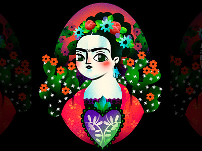 Frida Portrait cactus character digital flower fridakahlo girl character illustration portrait woman