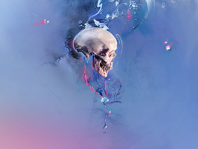 Skullflower abstract blue digital painting flower photomanipulation photoshop pink skull