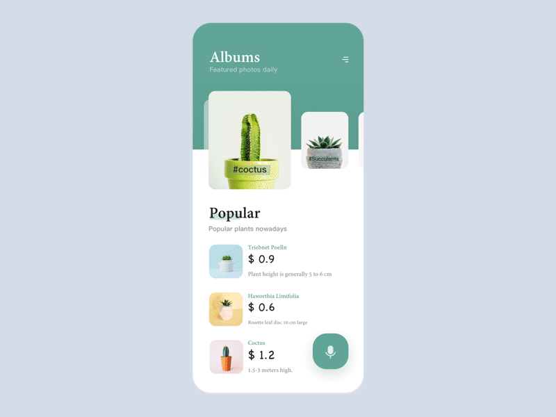 Mini Pots Plant App animation card design ecommerce mobile plant ui ux