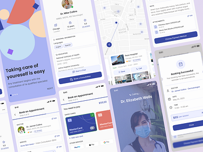 Healthcare Application application appointment call card doctor documents healthcare map onboarding patient payment profile ui ux ux ui design