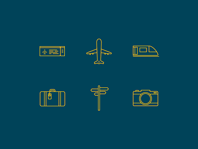 Travel icons camera directions icons line icons plane suitcase ticket train travel
